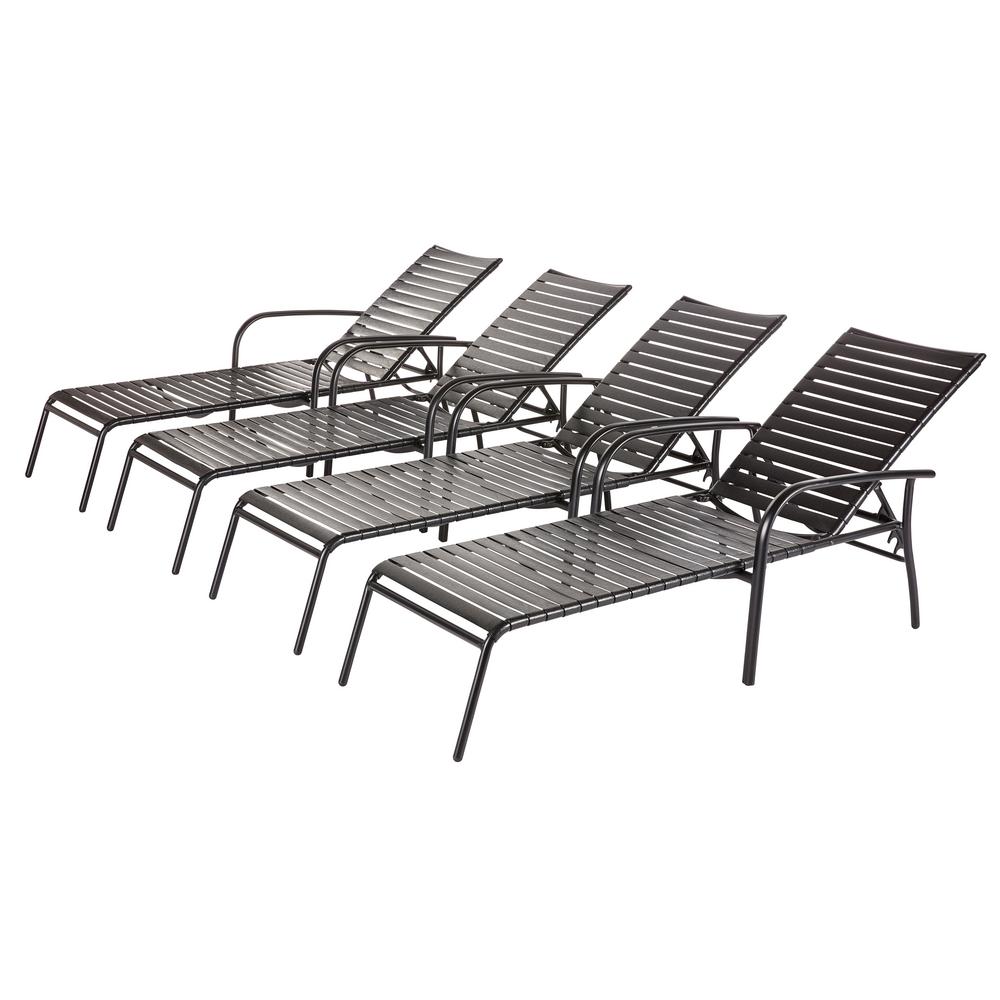 Hampton Bay Commercial Aluminum Black Strap Outdoor Chaise Lounge (4