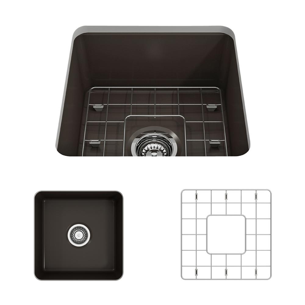 Bocchi Sotto Undermount Fireclay 18 In Single Bowl Kitchen Sink With Bottom Grid And Strainer Matte Brown