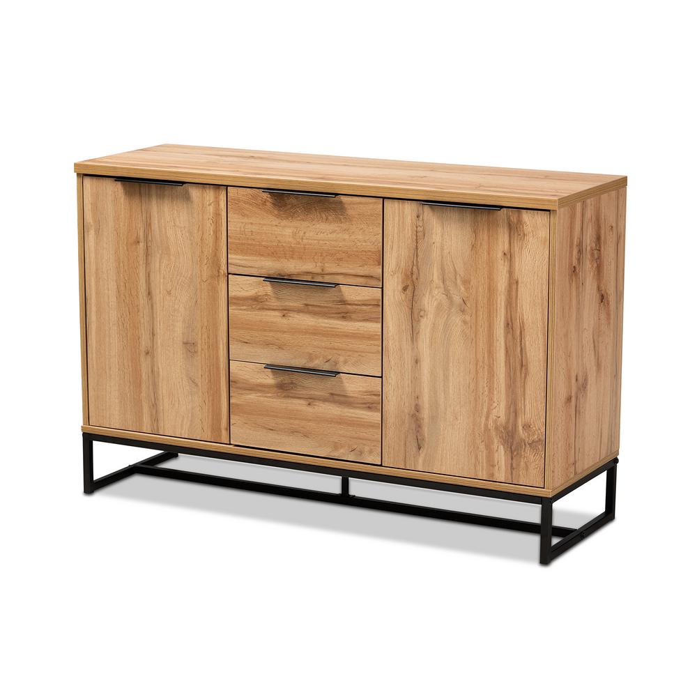Baxton Studio Calla Brown and Black Oak 2-Door Wood Sideboard Buffet