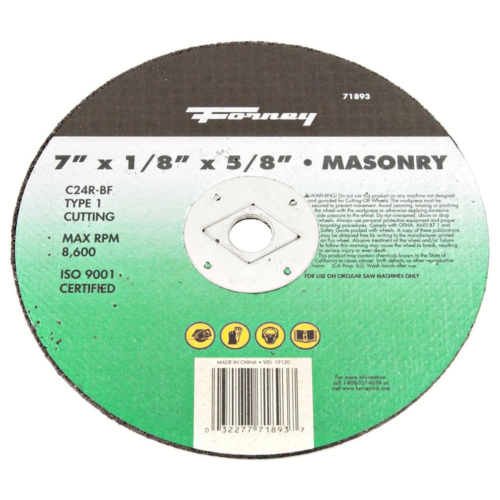 A24R-BF Forney 71892 Cut-Off Wheel with 5//8-Inch Arbor Metal Type 1 7-Inch-by