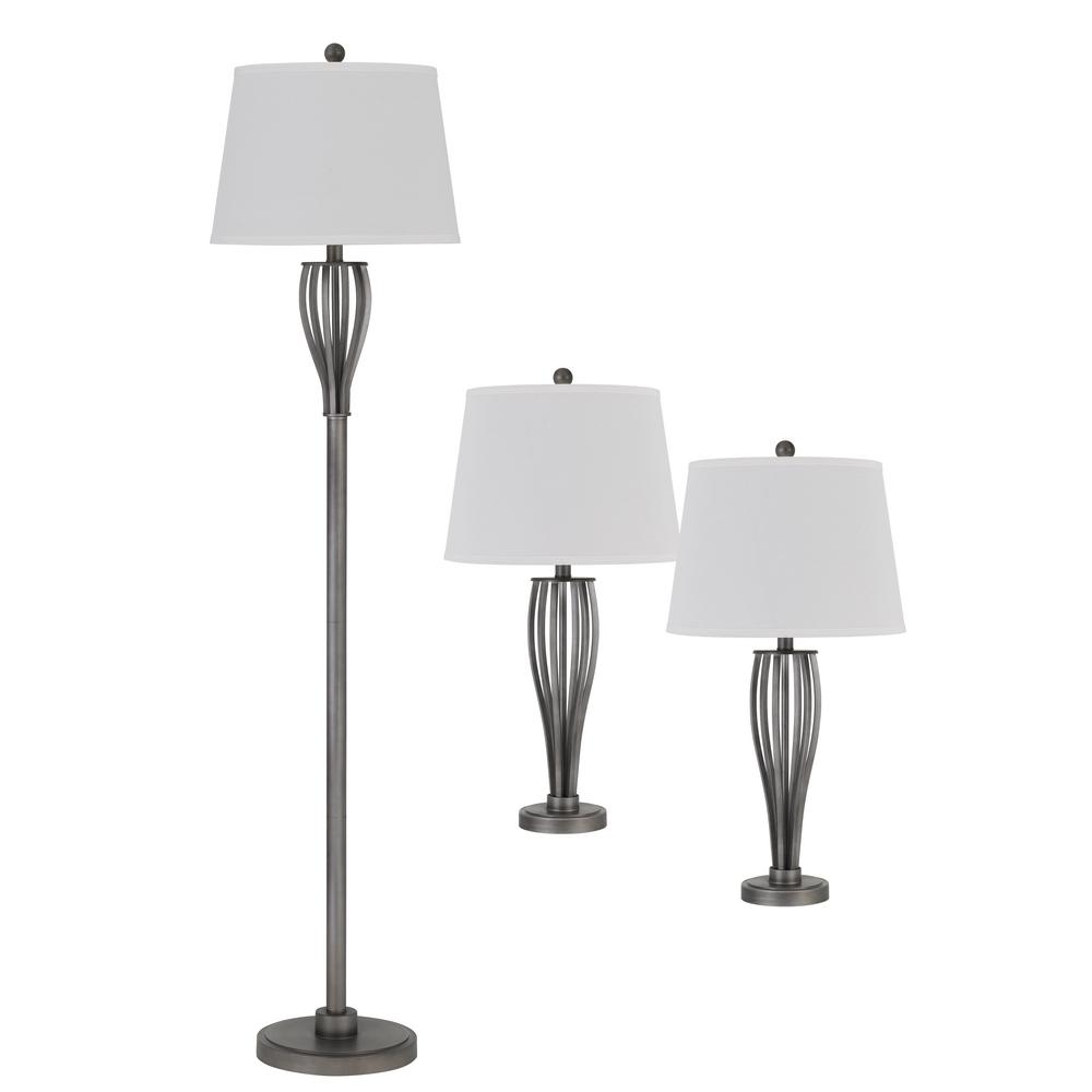 Cal Lighting 3 Pc Unipac Metal Table Lamp Set With 63 75 In H Floor And 28 5 Antique Silver Finish Bo 2961 The Home Depot Cal Lighting 3 Pc Unipac Metal Table