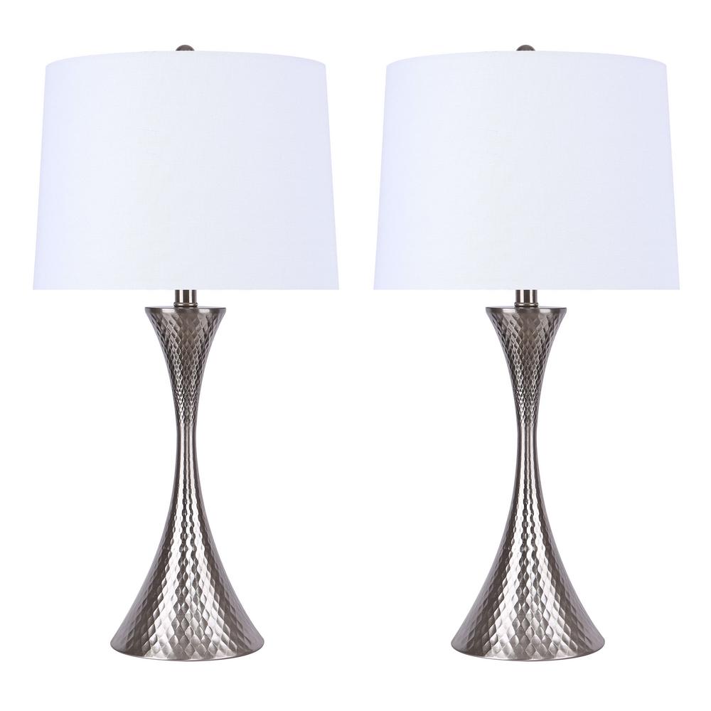 GRANDVIEW GALLERY 26.5 in. Brushed Nickel Table Lamps with Textured ...