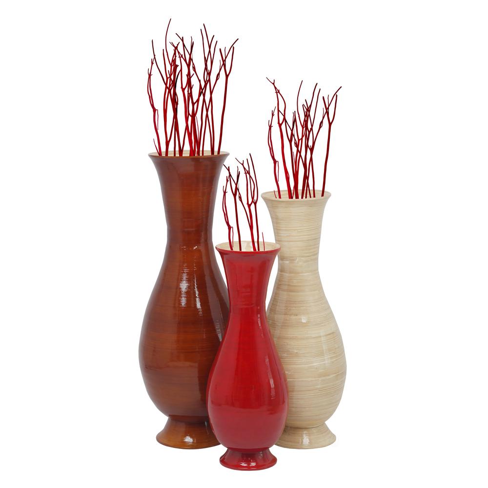 Uniquewise Tall Set Of 3 Tri Red Natural Brown Color And Sizes