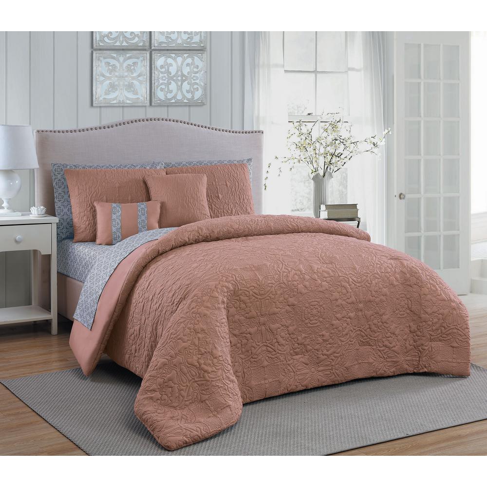 Truly Soft Everyday Pleated Velvet Blush Fullqueen Comforter Set Cs2681bsfq 1500 The Home Depot