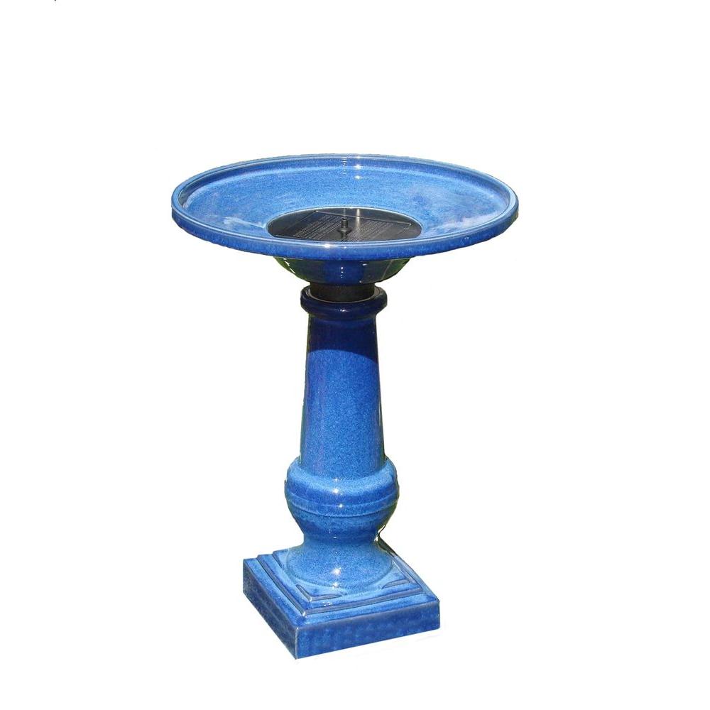 Fountain Beckett The Home Depot Athena Glazed Blue Ceramic Solar On Demand Birdbath Fountain