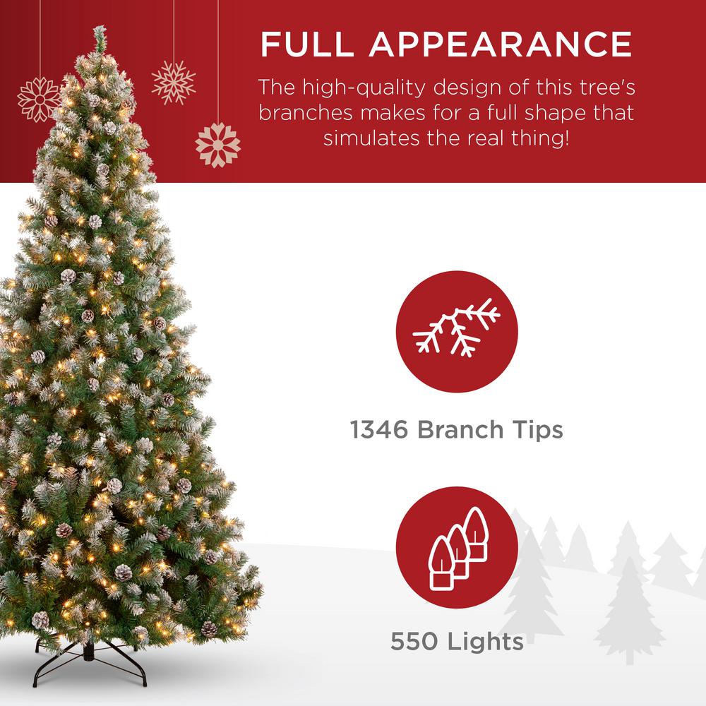 Best Choice Products 7 5 Ft Pre Lit Incandescent Flocked Pre Decorated Artificial Christmas Tree With 550 Warm White Lights Sky5886 The Home Depot