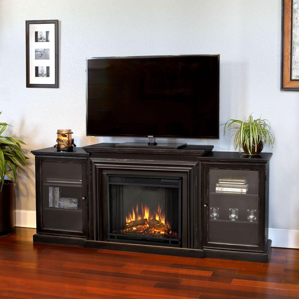 Real Flame Frederick Entertainment 72 In Media Console Electric Fireplace Tv Stand In Blackwash