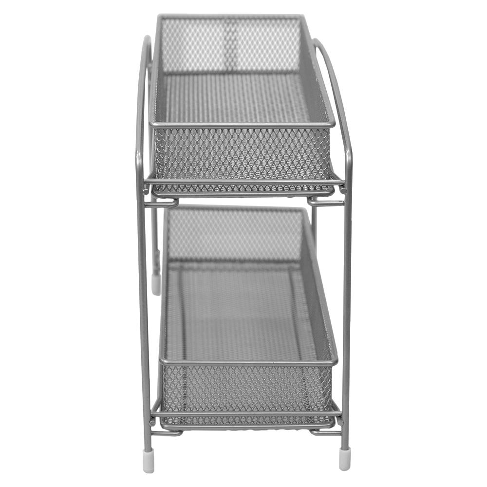 Mesh Silver Steel 2 Tier Helper Shelf With Removable Sliding