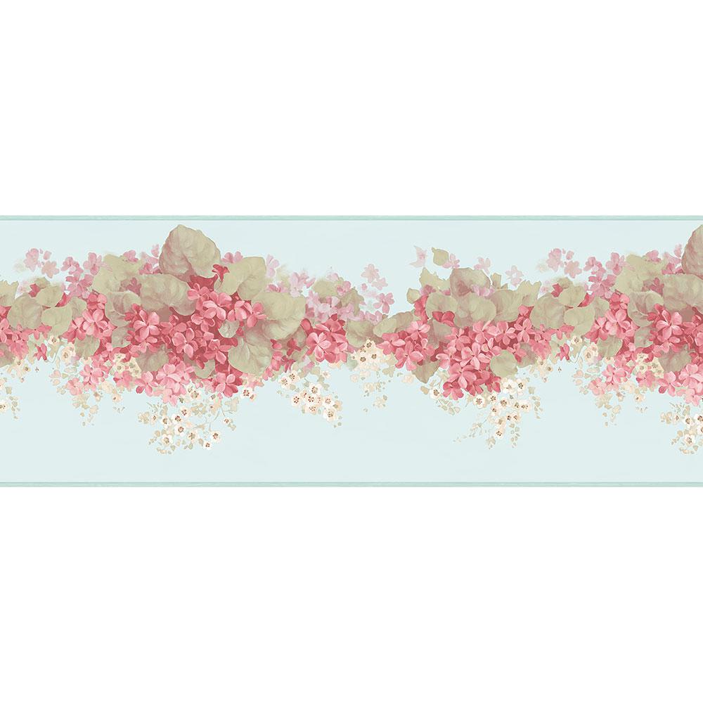 Norwall Hortensia Teal, Pink Wallpaper BorderPP79470DC The Home Depot