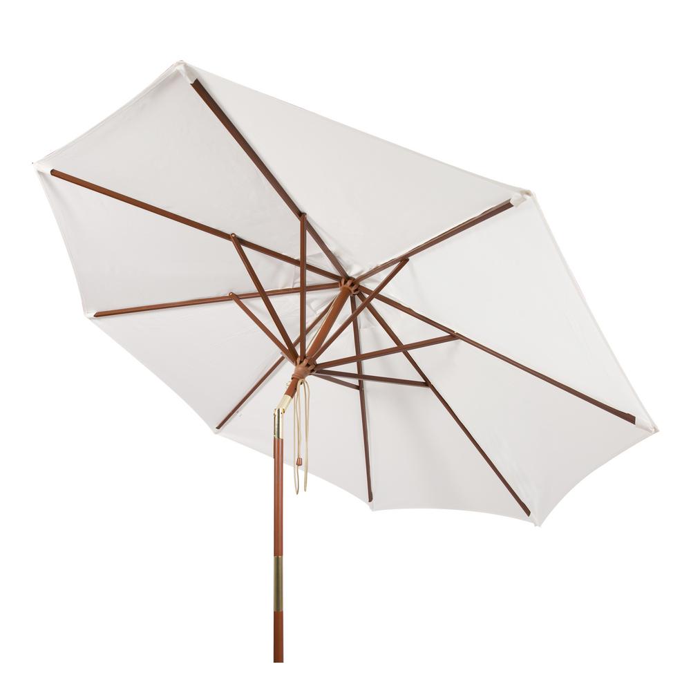 Safavieh Cannes 9 Ft Wood Market Patio Umbrella In White Pat8009e The Home Depot