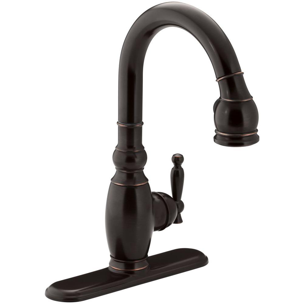 KOHLER Vinnata Single Handle Pull Down Sprayer Kitchen Faucet In Oil   Oil Rubbed Bronze Kohler Pull Down Faucets K 691 2bz 64 1000 