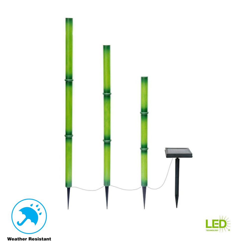 Hampton Bay Solar Green Integrated Led Bamboo Stick Lights With Hampton Bay Solar Green Integrated Led Bamboo Stick Lights With Panel 3 Pack