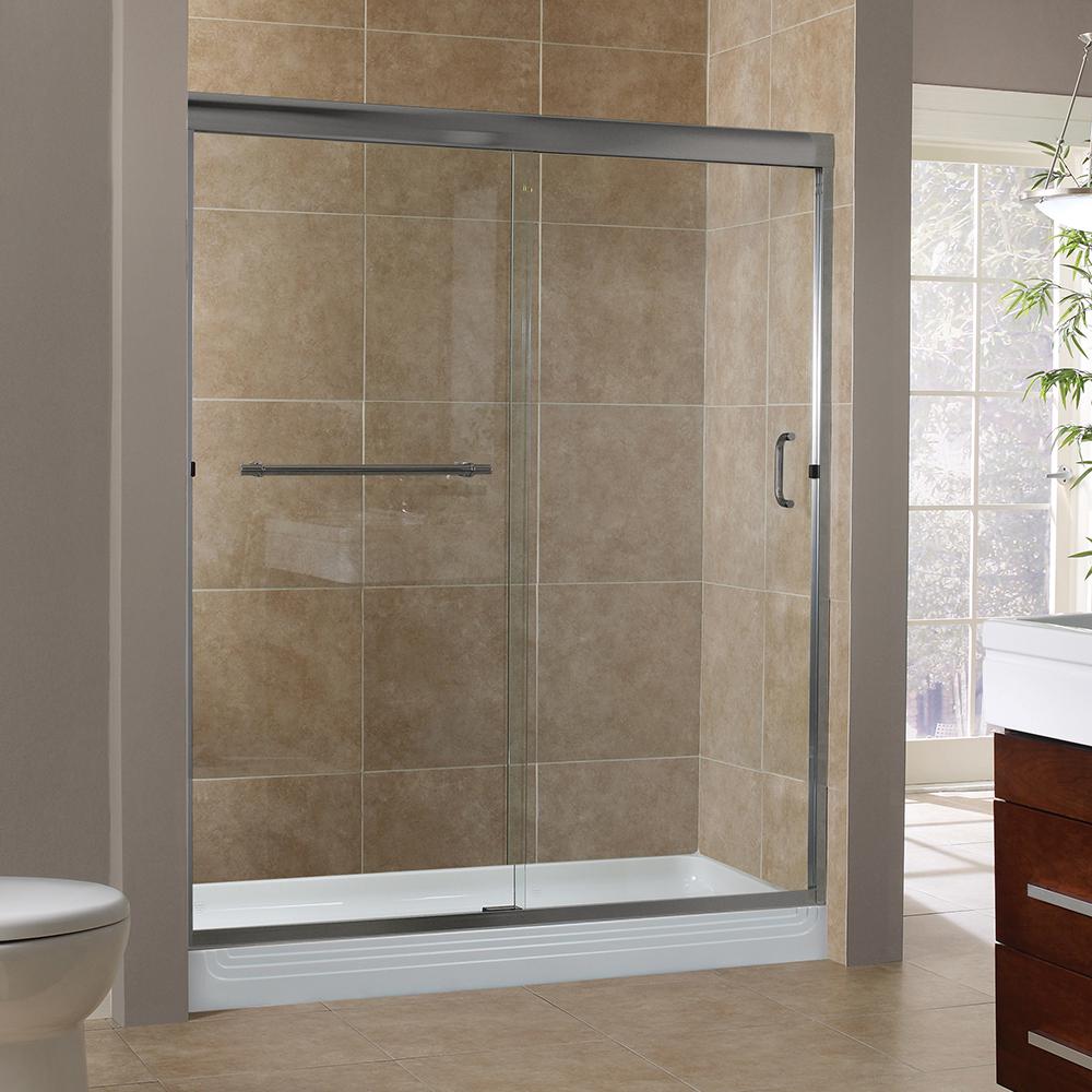 Foremost Marina 60 in. x 76 in. H Semi-Framed Sliding Shower Door in Brushed Nickel with 3/8 in 