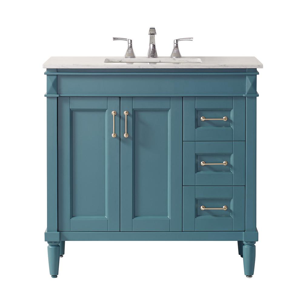ROSWELL Catania 36" Vanity in RoyalGreen with Carrara White Marble