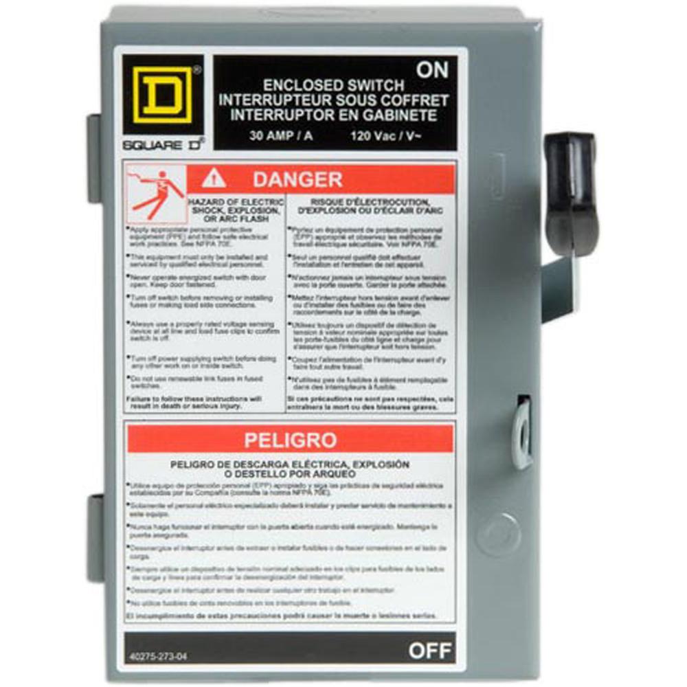 Square D 30 Amp 240Volt SinglePole Fused Indoor Light Duty Safety