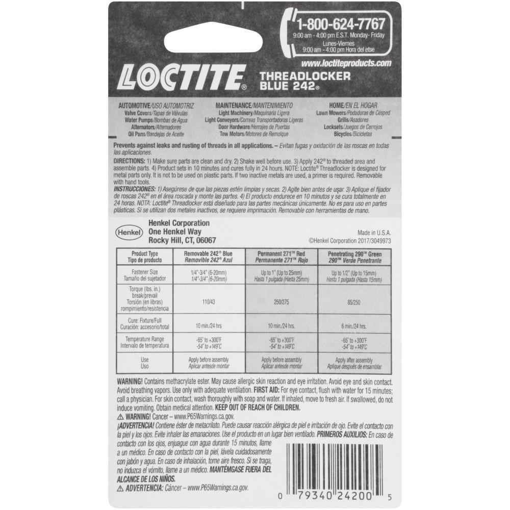 Loctite Threadlocker Blue 242 0.20 fl. oz. Specialty Glue209728 The