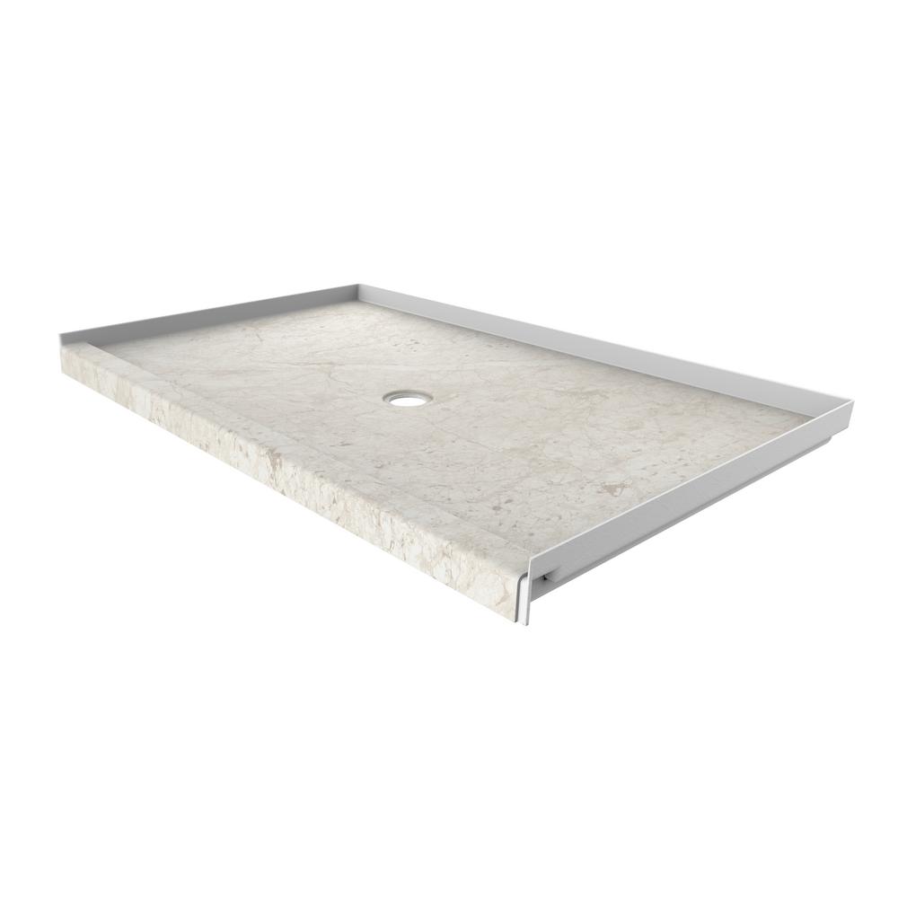 FlexStone 60 in. x 36 in. Single Threshold Shower Base with Center Drain in Botticino Cream