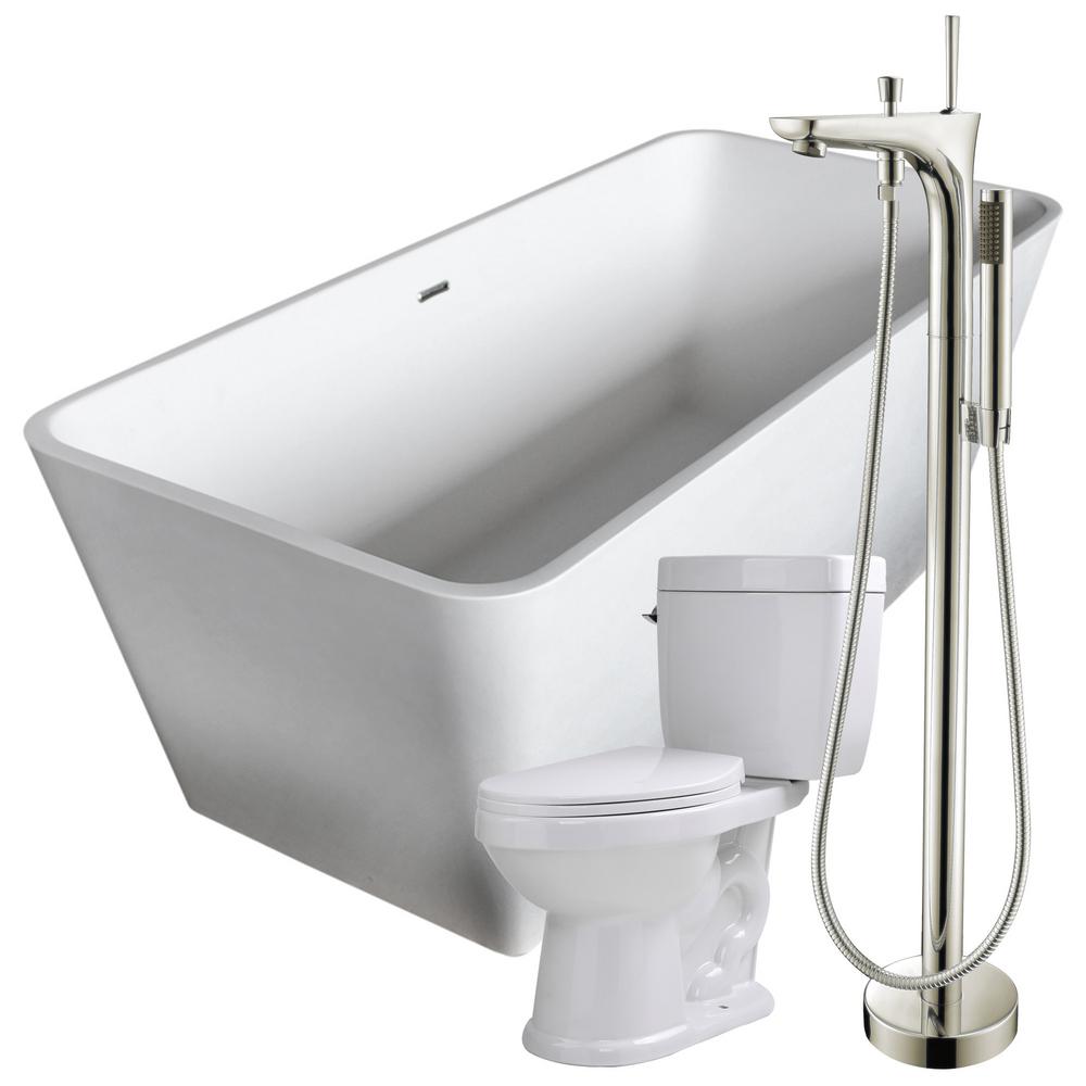 ANZZI Ala 6.2 ft. ManMade Stone Center Drain Freestanding Bathtub in