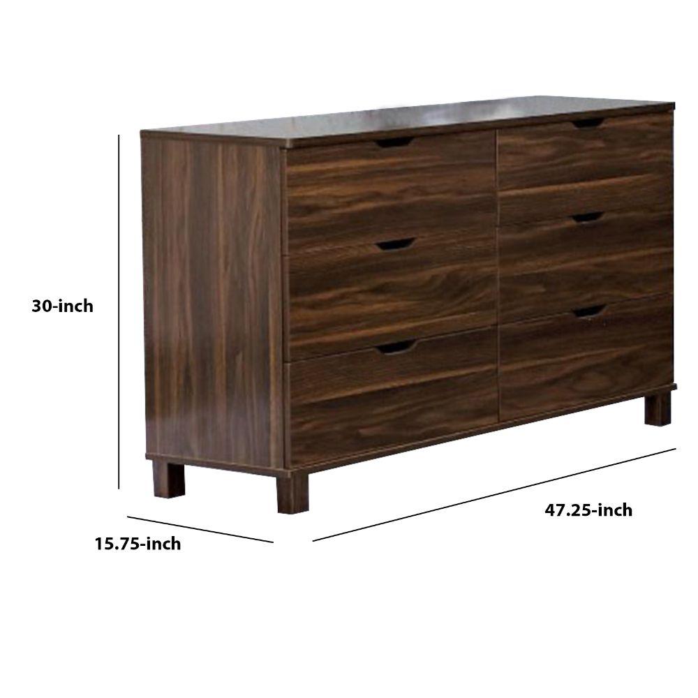 Benjara 6 Drawer Dark Walnut Brown Wooden Dresser 47 25 L X 15 75