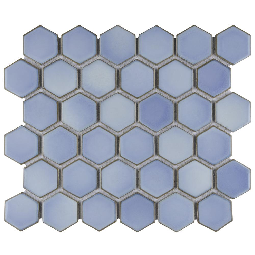 Hexagon Shower Blue Tile Flooring The Home Depot