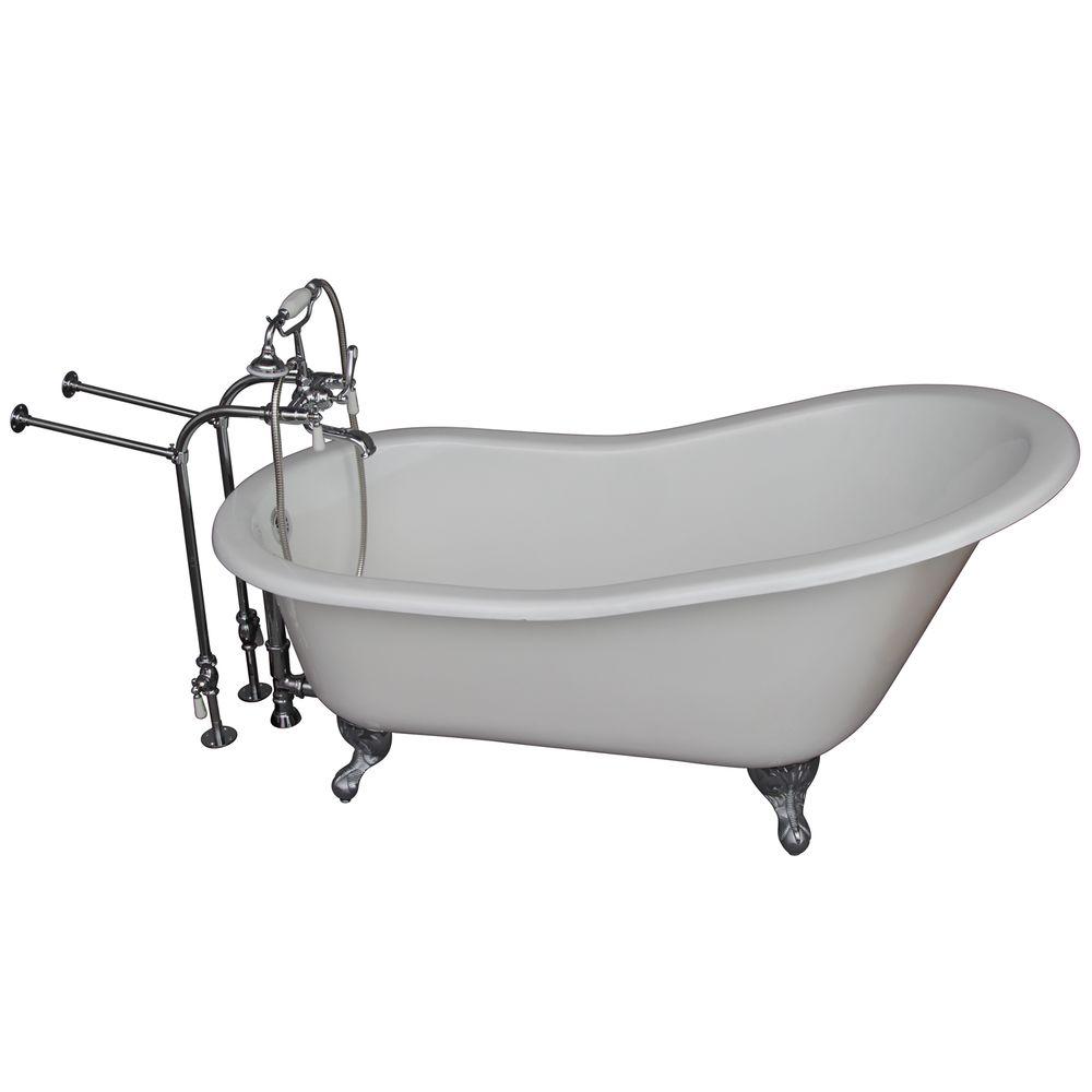 Barclay Products 5 ft. Cast Iron Ball and Claw Feet Slipper Tub in White with Polished Chrome