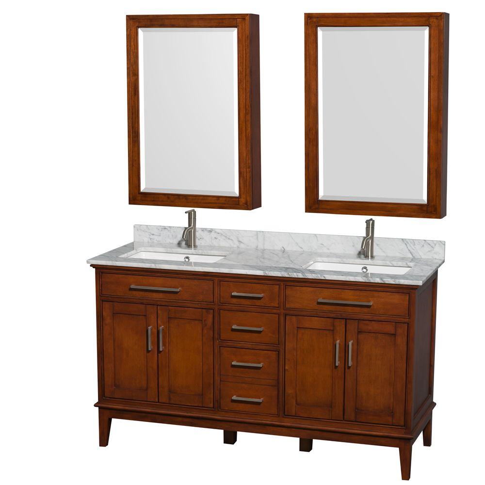 Wyndham Collection Hatton 60 In Vanity In Light Chestnut With Marble Vanity Top In Carrara White Square Sink And Medicine Cabinet Wcv161660sclcmunsmed The Home Depot