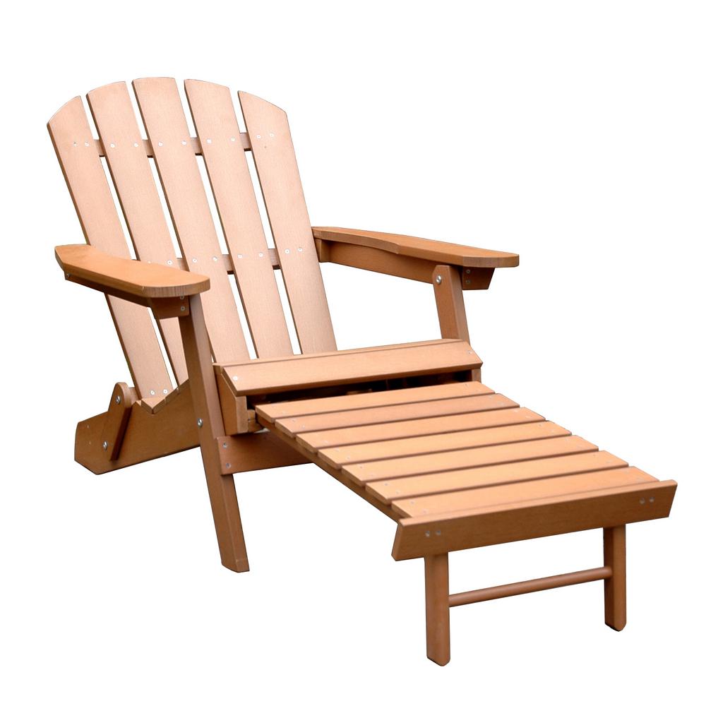 Brown Faux Wood Adirondack Chair with Pullout Ottoman ...