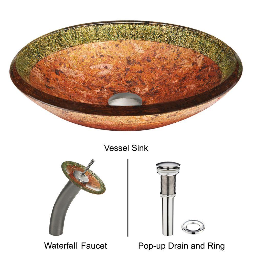 VIGO Vessel Sink in Janus with Faucet Set in MulticolorVGT016CHRND