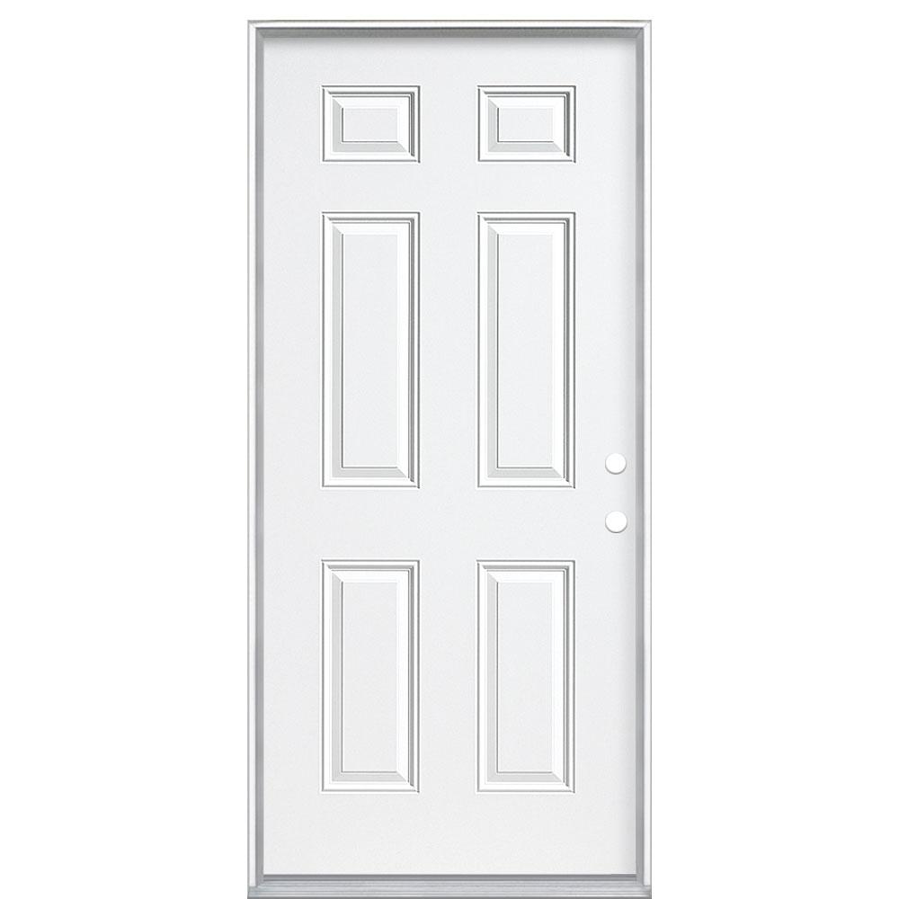 Masonite 36 In X 80 In 6 Panel Left Hand Inswing Primed White Steel Prehung Front Exterior Door With Vinyl Frame