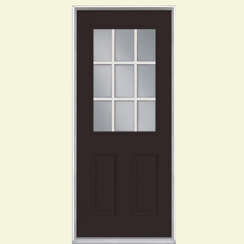 36 X 80 Dark Brown Fibergl Doors Front The Home Depot 36 In X 80 9 Lite Willow Wood Right Hand Inswing Painted