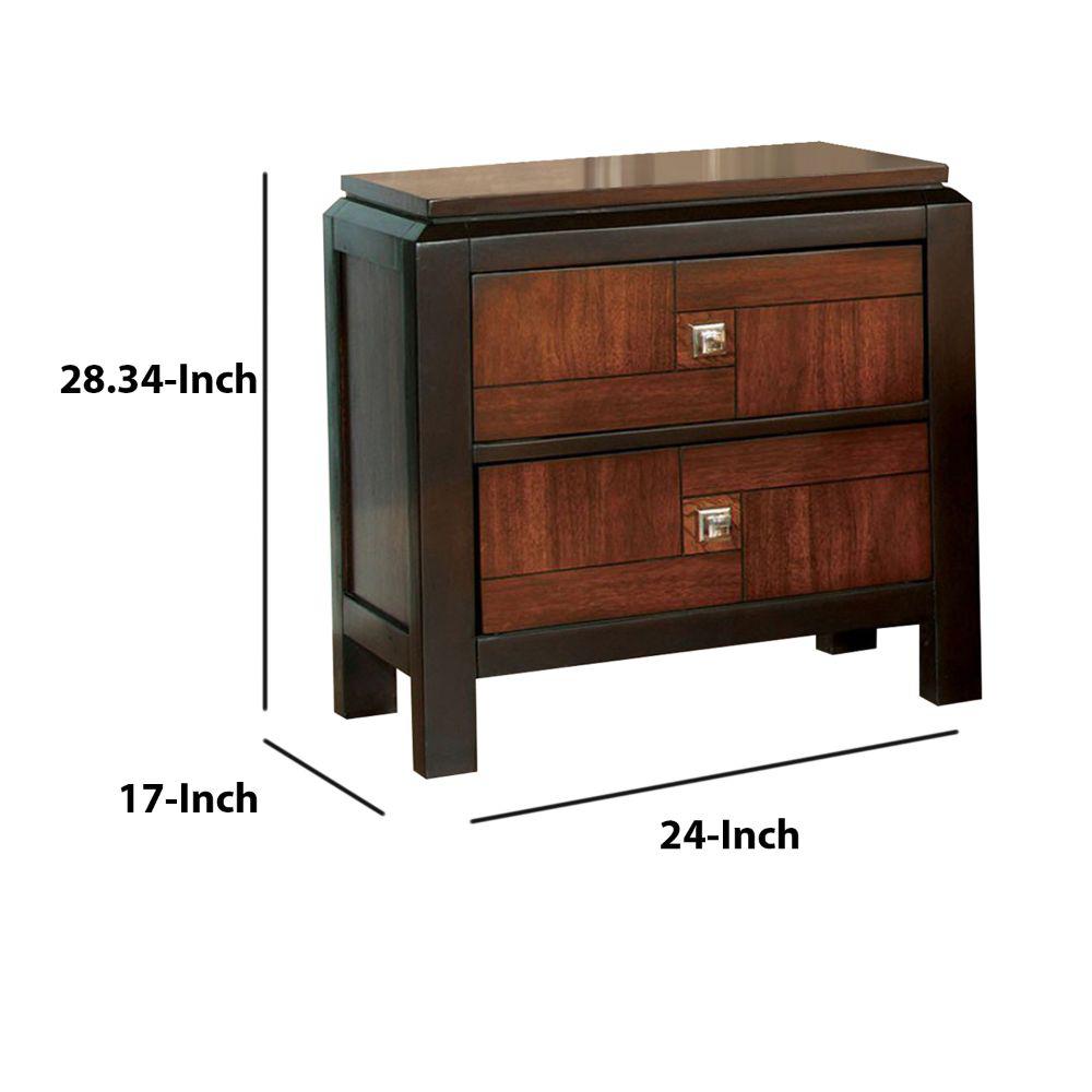 Benjara Transitional Patra 2 Drawer Acacia And Walnut Nightstand Bm123140 The Home Depot