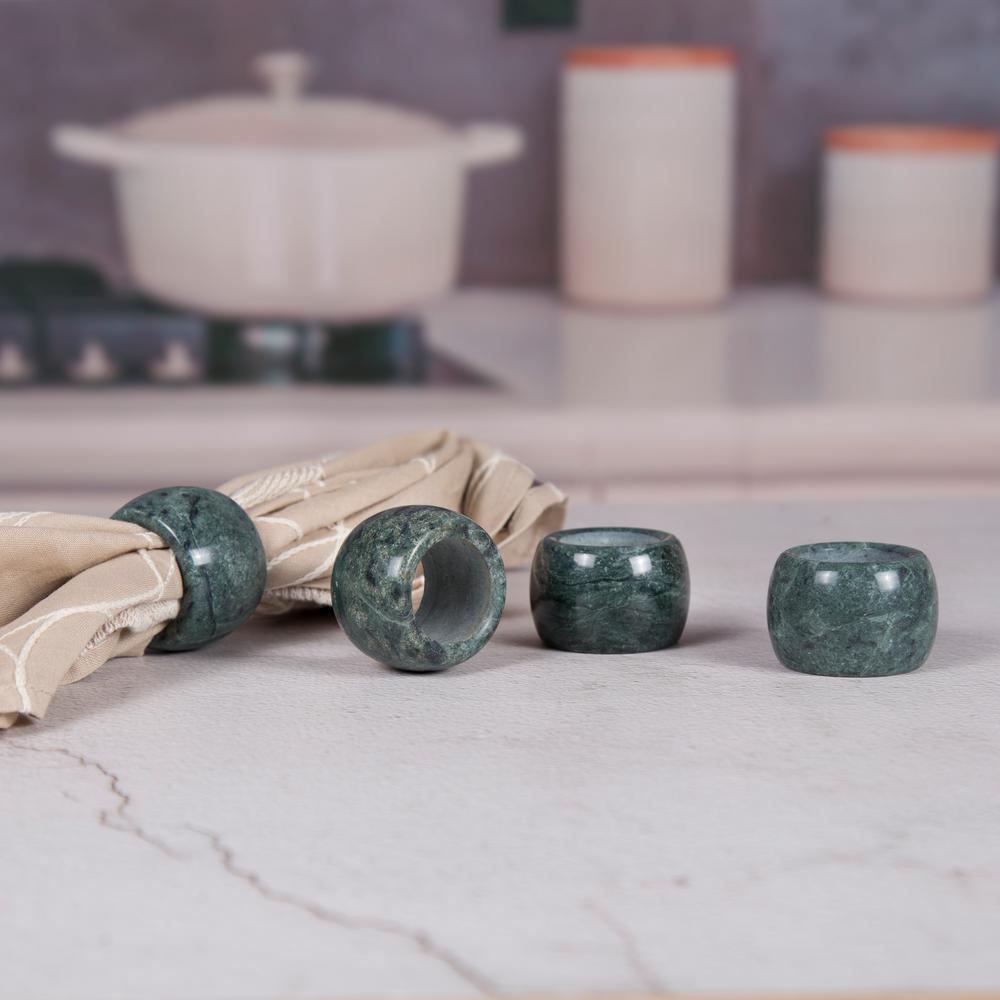 Creative Home Natural Green Marble Napkin Ring Holder Set for Fine
