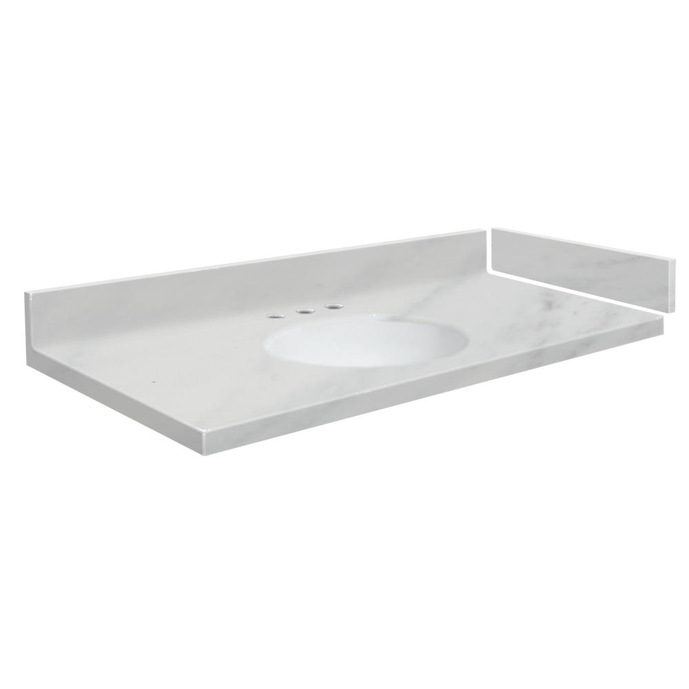 Transolid 60 75 In W X 22 25 D Solid Surface Vanity Top Transolid 60 75 In W X 22 25 D Solid Surface Vanity Top White Carrara With Basin And 8 Widespread
