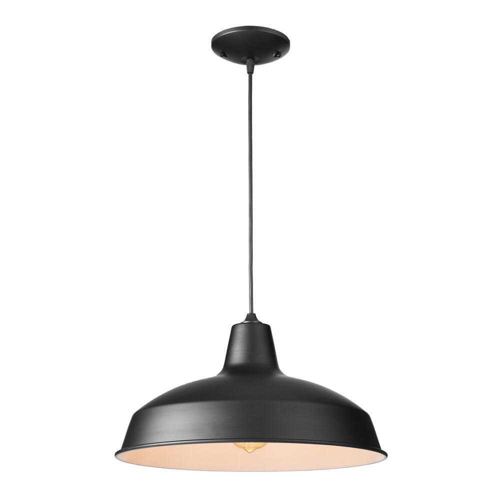 Hampton Bay 1 Light Black Warehouse Pendant With Metal Shade Af 1032r Bk The Home Depot - Hampton Bay Warehouse Pendant