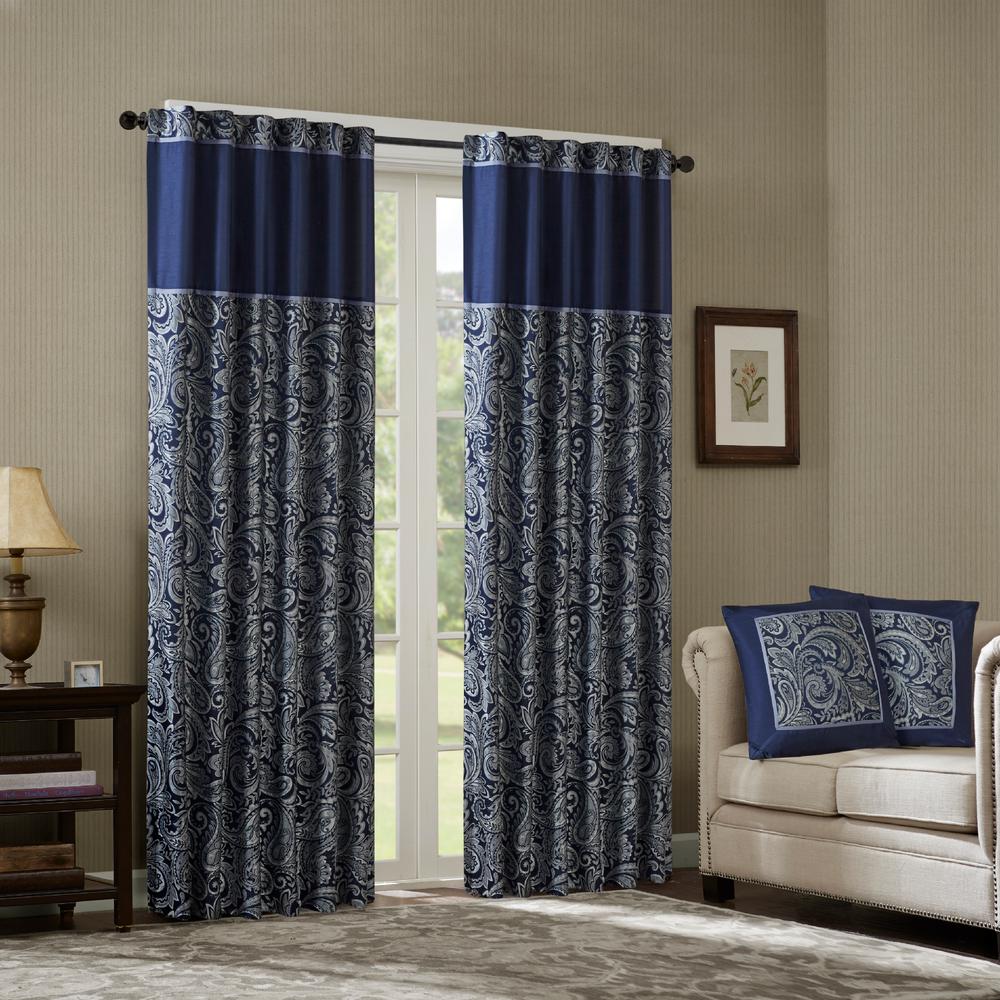 Madison Park Whitman Navy Room Darkening Curtain 50 In X 108 In