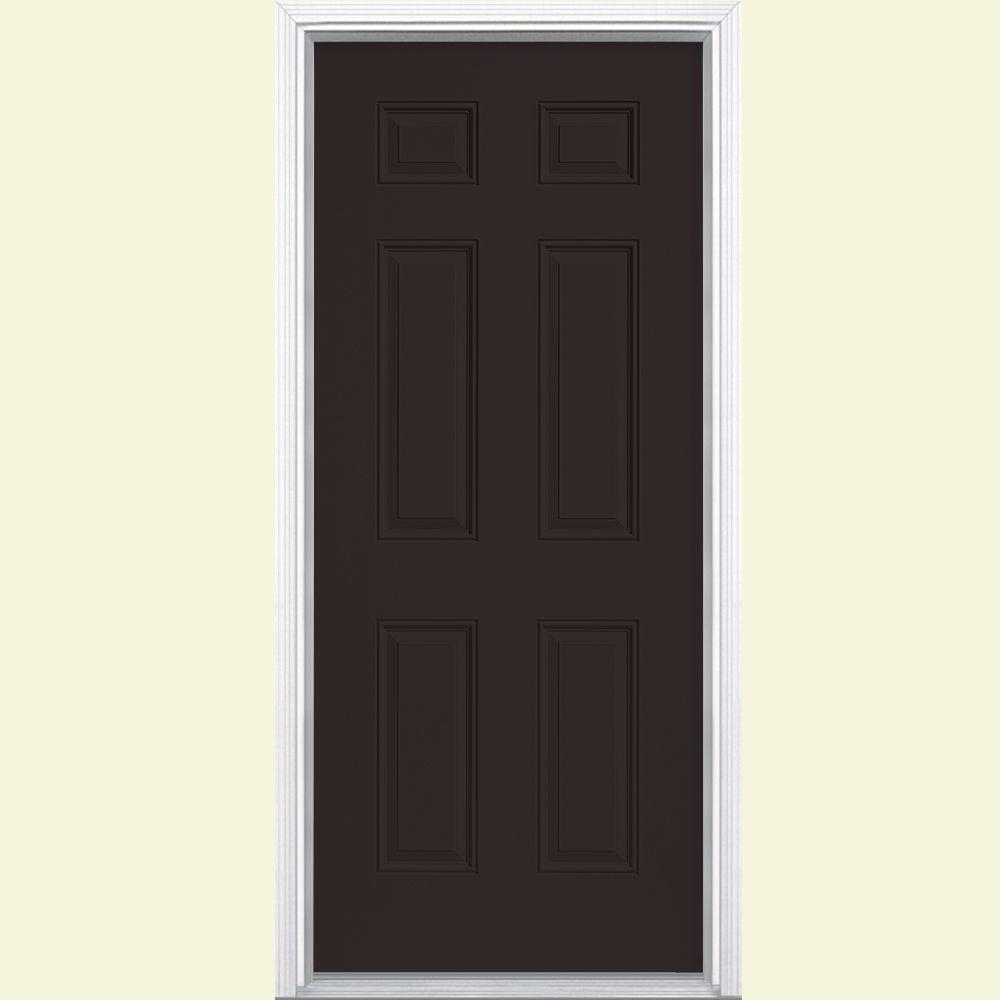 Masonite 32 In X 80 6 Panel Willow Wood Right Hand Inswing 6 Panel Willow Wood Right Hand Inswing Painted Smooth Fiberglass Prehung Front Door With Brickmold