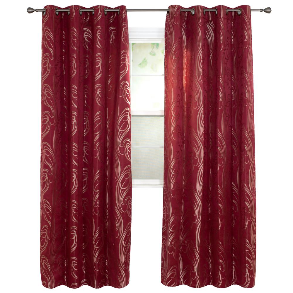 Lavish Home Semi Opaque Dinah Burgundy Polyester Jacquard Curtain