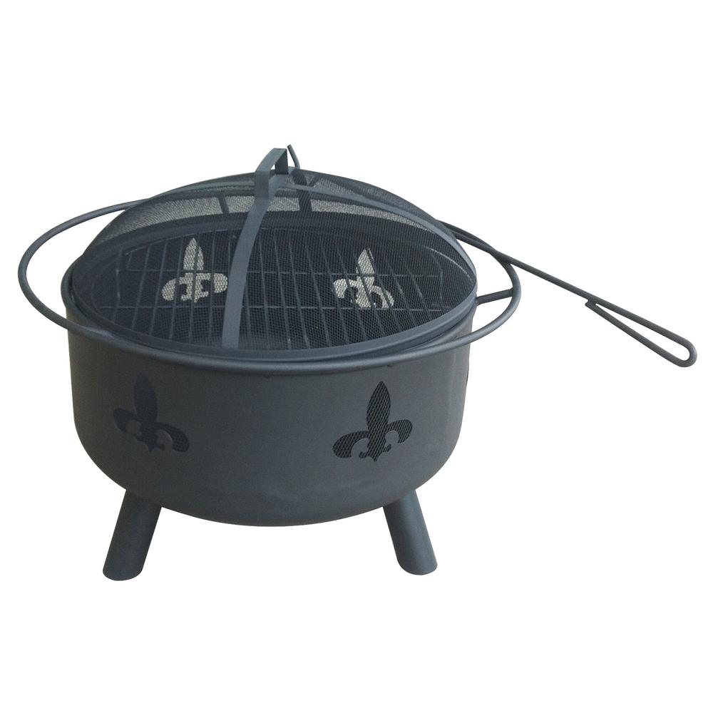 Leigh Country 28 In Round Steel Wood Coal Fire Pit With Fleur De Round Steel Wood Coal Fire Pit With Fleur De Lis In