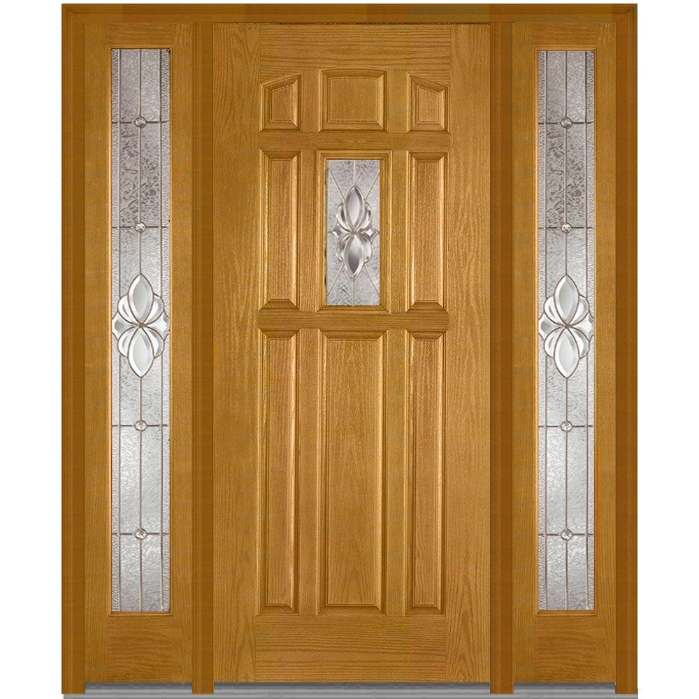 8 Panel Light Brown Wood Exterior Prehung Front Doors 64 In X 80 Heirloom Master Right Hand 1 Lite Decorative