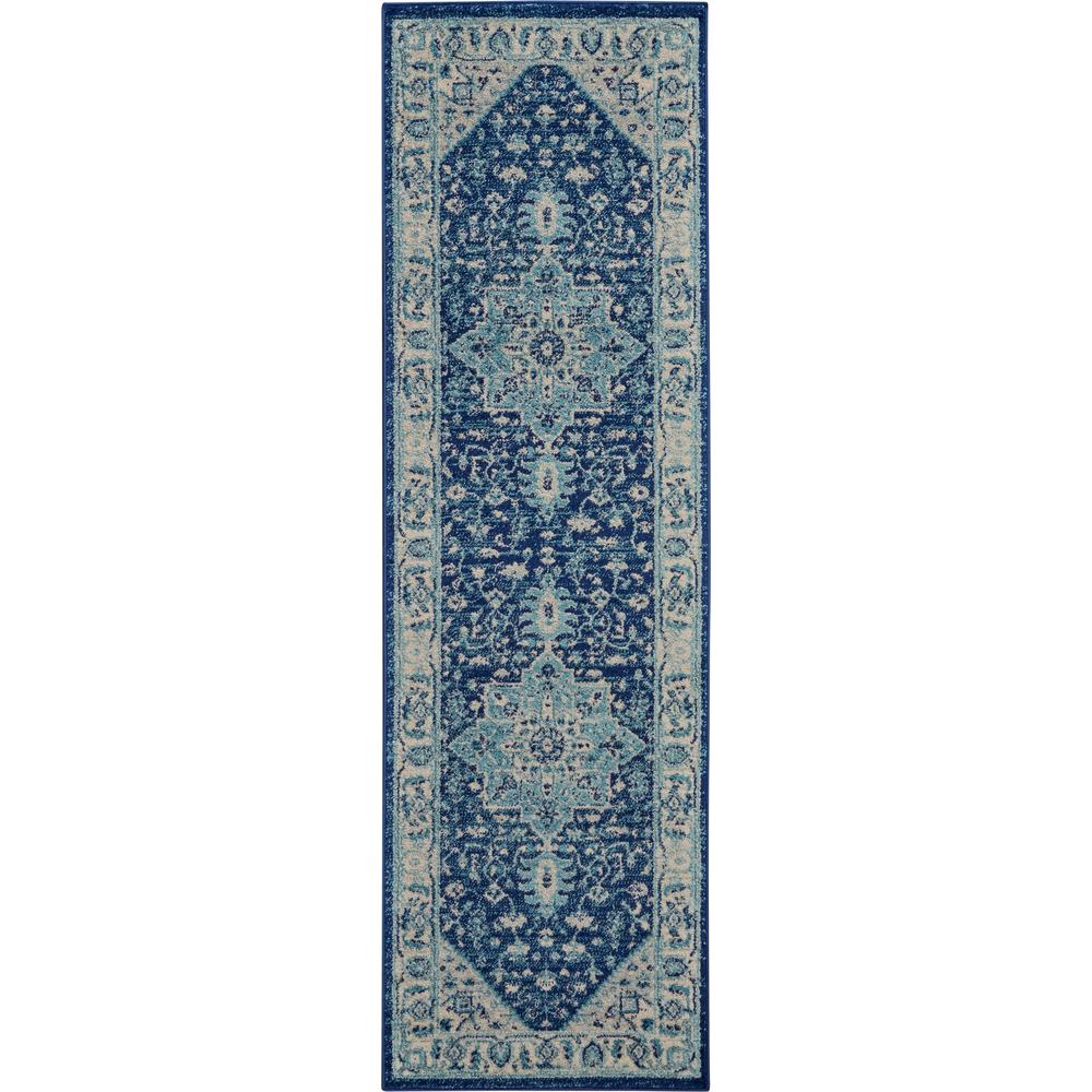 Nourison Tranquil TRA06 Navy Blue and White 7' Runner Hallway Rug