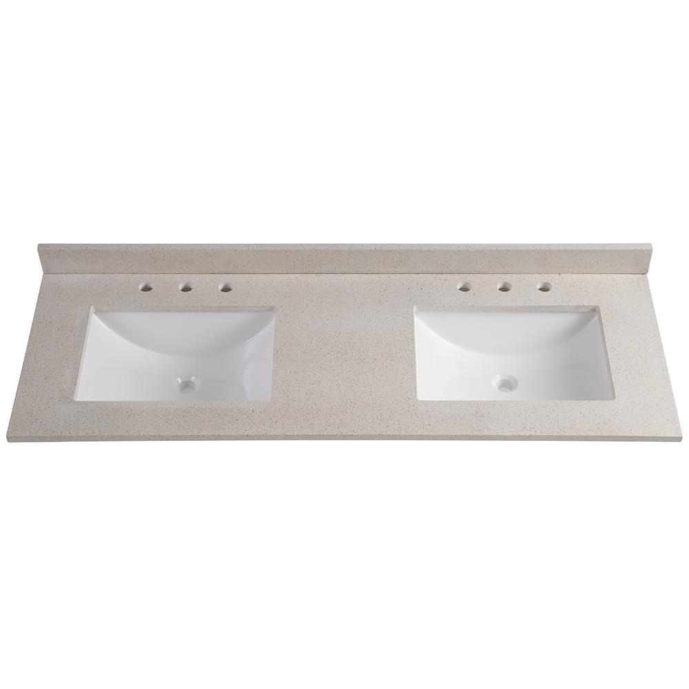 Beige Transitional Double Sink Vanity Tops Bathroom