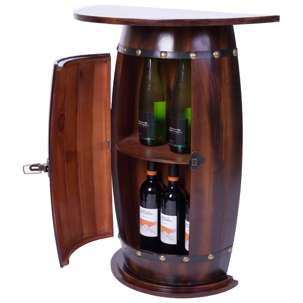 Vintiquewise Rustic Lockable Barrel Shaped Wine Bar Cabinet Wooden