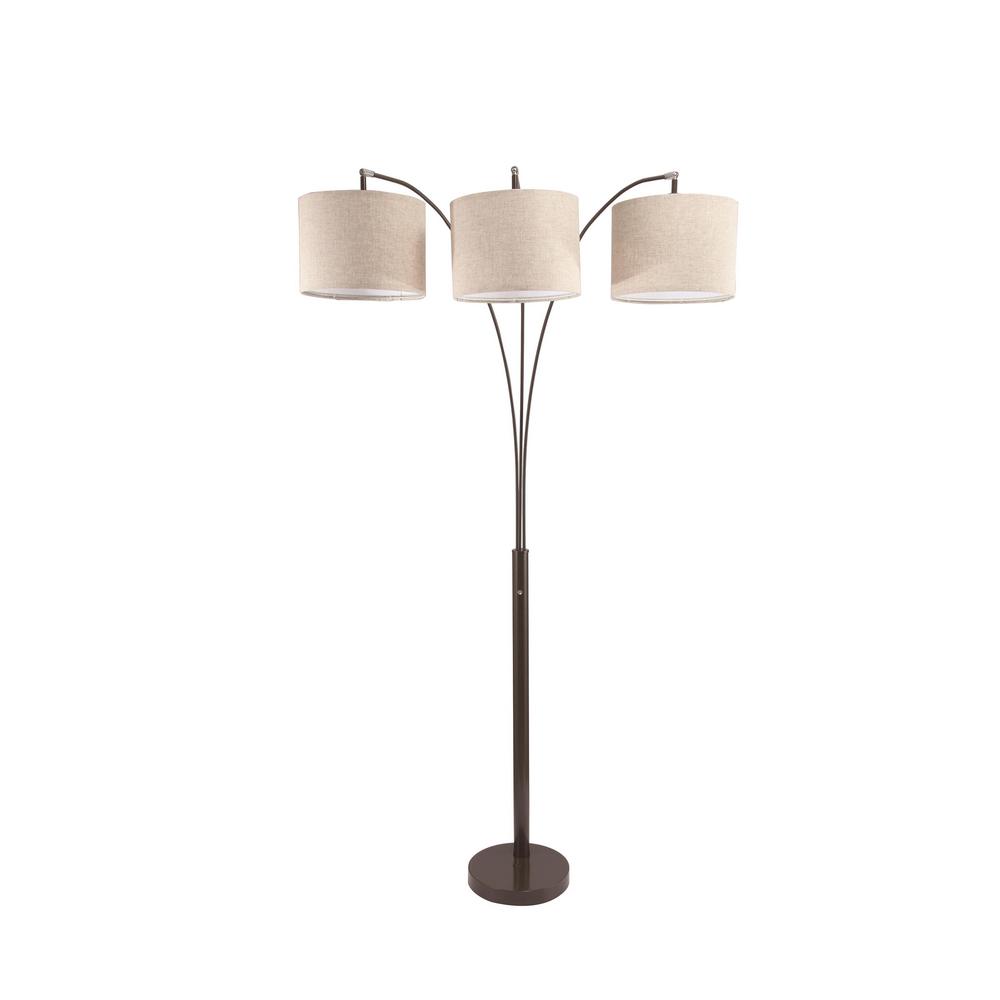 Ore International Novalit 84 In Espresso 3 Arc Floor Lamp With Off White Linen Shade