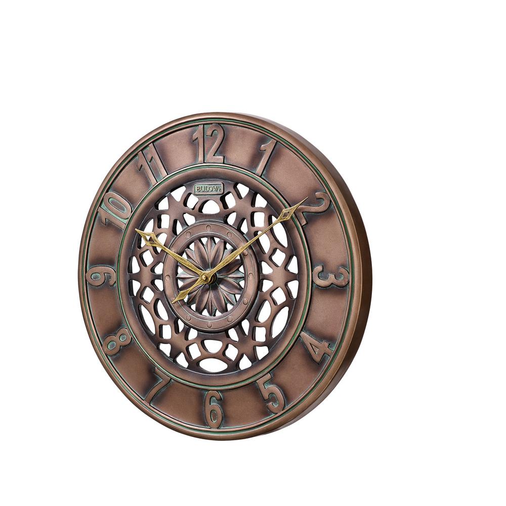 Bulova 16 In H X W Outdoor Wall Clock With Bronze C4853 W Outdoor Wall Clock With Bronze C4853 The Home Depot