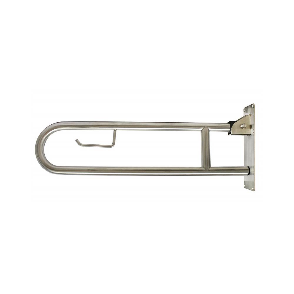 Csi Bathware 29 In Flip Up Grab Bar With Toilet Paper Holder In Satin Peened