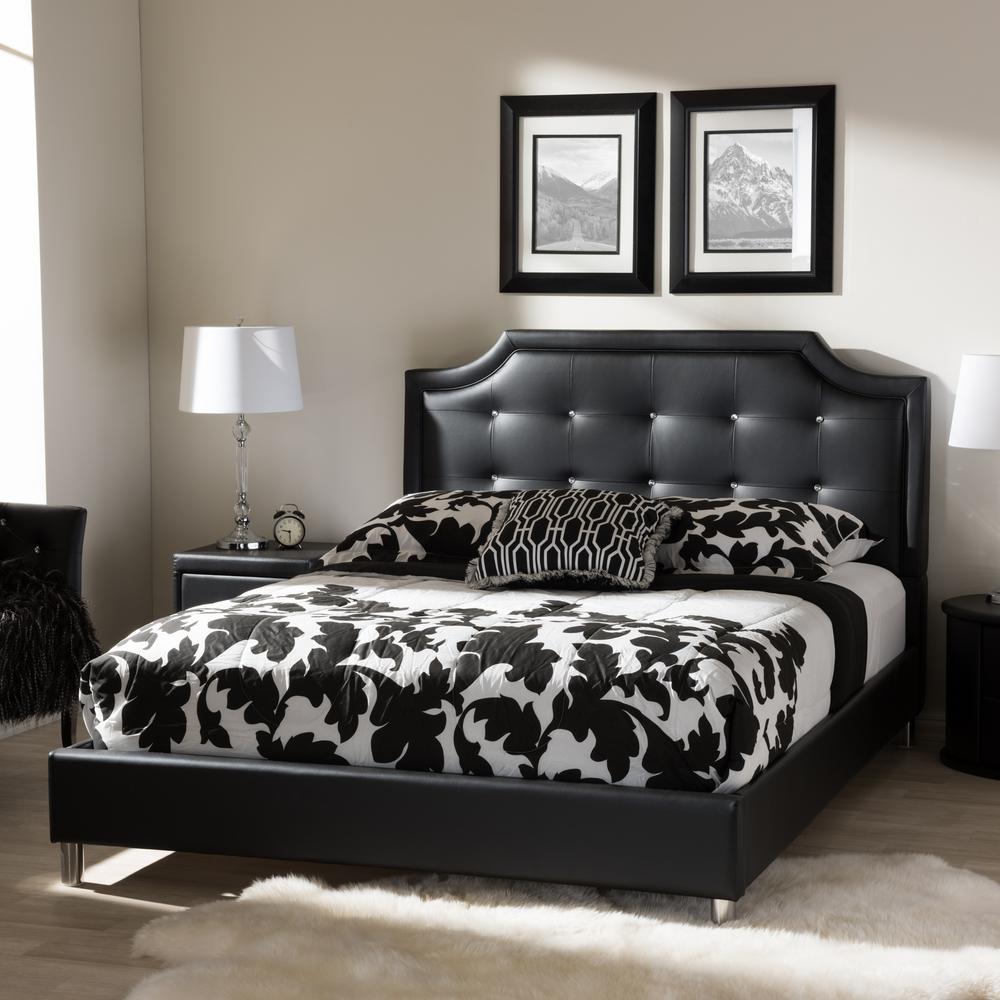 Baxton Studio Carlotta Transitional Black Faux Leather Upholstered Carlotta Black Queen Upholstered Bed