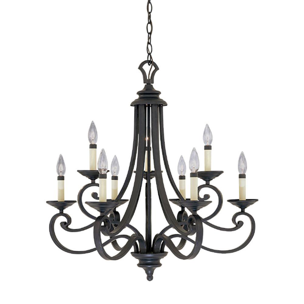 Barcelona 9 Light Hanging Natural Iron Chandelier