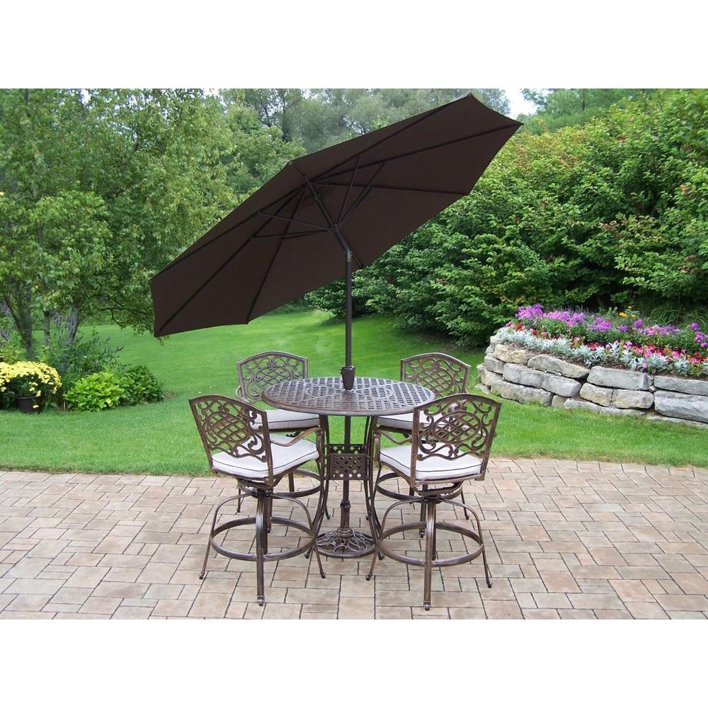 Oakland Living Elite Mississippi Cast Aluminum 5 Piece Swivel Patio Bar Set With Solid Cushions 2911