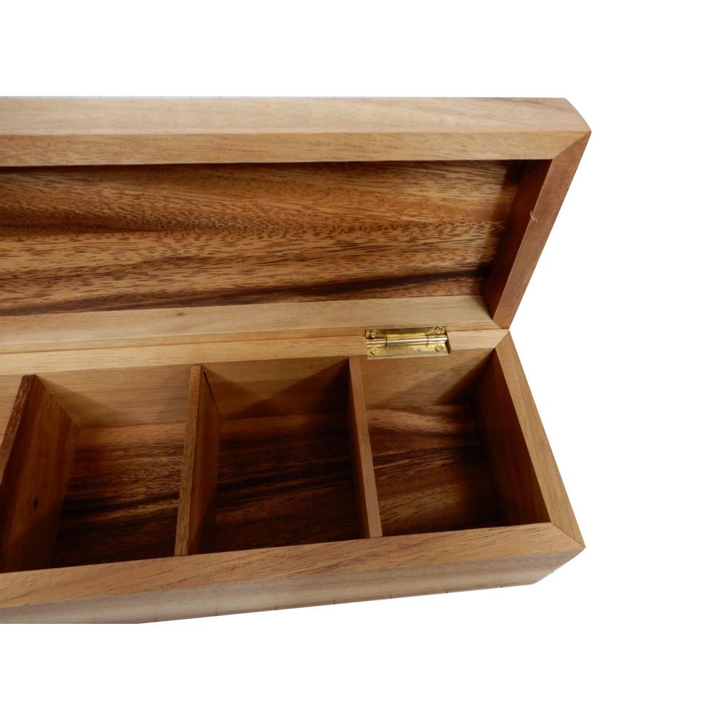 Acacia Wood Rectangular Tea Box With 10 Compartments for Easy Tea Assortment