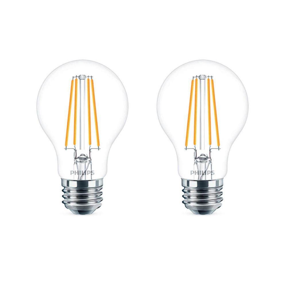 Philips 60 Watt Equivalent A19 Dimmable Energy Saving Clear Glass Indoor Outdoor Led Light Bulb Daylight 5000k 2 Pack